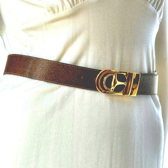 Vintage Gucci Stirrup Buckle Brown Leather Belt Gold Tone Small - Picture 14 of 16